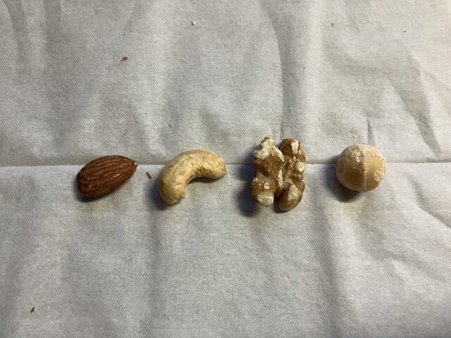 カルディ・ミックスナッツの４種類のナッツを横一列で並べています。
